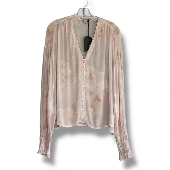 All Saints Light Pink Floral Sheer Loose Fitting Blouse NEW - Picture 4 of 8